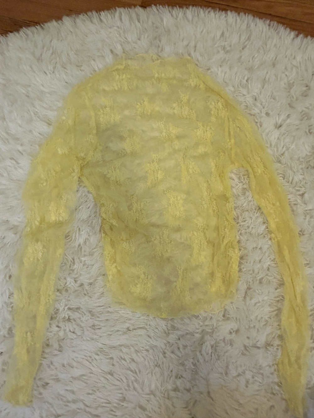 Sheer Yellow Lace Long-Sleeve Women's Top Turtle Neck